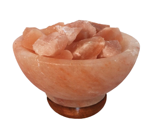 Salt Lamp Carved Small Fire Bowl Wooden Base