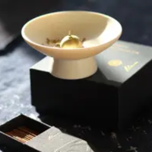 Ume Shibui Porcelain Incense Holder & Gold Dome